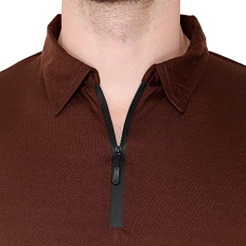 Image of Men's Cotton Blend Full Sleeve Zip Neck Polo T-Shirt (Pack of 1)