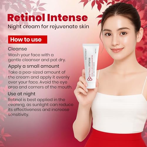 Image of Retinol 0.1 Intense Cream with Collagen & Peptide Vitamin A for Fine Lines, Sun Spots, Anti-Aging (40 Gram / 1.41 Oz)