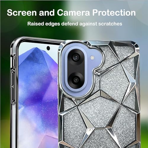 Image of VONZEE Gradient Glitter Case for One Plus Nord CE5, Luxury Electroplated 3D Cube, Diamond Bling Shiny Soft TPU Clear Shockproof Women Girls Protective Phone Cover (Silver)