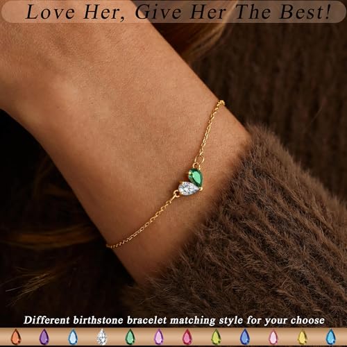 Birthstone Bracelets for Women, Dainty Gold Bracelet with Birthstone Birthday Gifts for Her Mothers Day Gifts Trendy Stuff 14k Plated Adjustable Link Bracelet Anniversary Christmas Jewelry