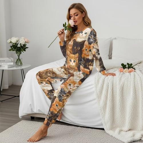 Image of Women's 2 Piece Printed Pajama Set Long Sleeve Sleepwear Set with Long Pants Casual Lounge Sets with Pocket