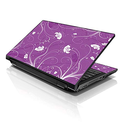 Image of LSS Laptop 15 15.6 Skin Cover with Colorful White on Purple Floral Pattern for HP Dell Lenovo Apple Asus Acer Compaq - Fits 13.3 inch 14 inch 15.6 inch 16 inch (2 Wrist Pads Free)