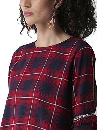 Image of Style Quotient Women Maroon & Navy Blue Checked Top