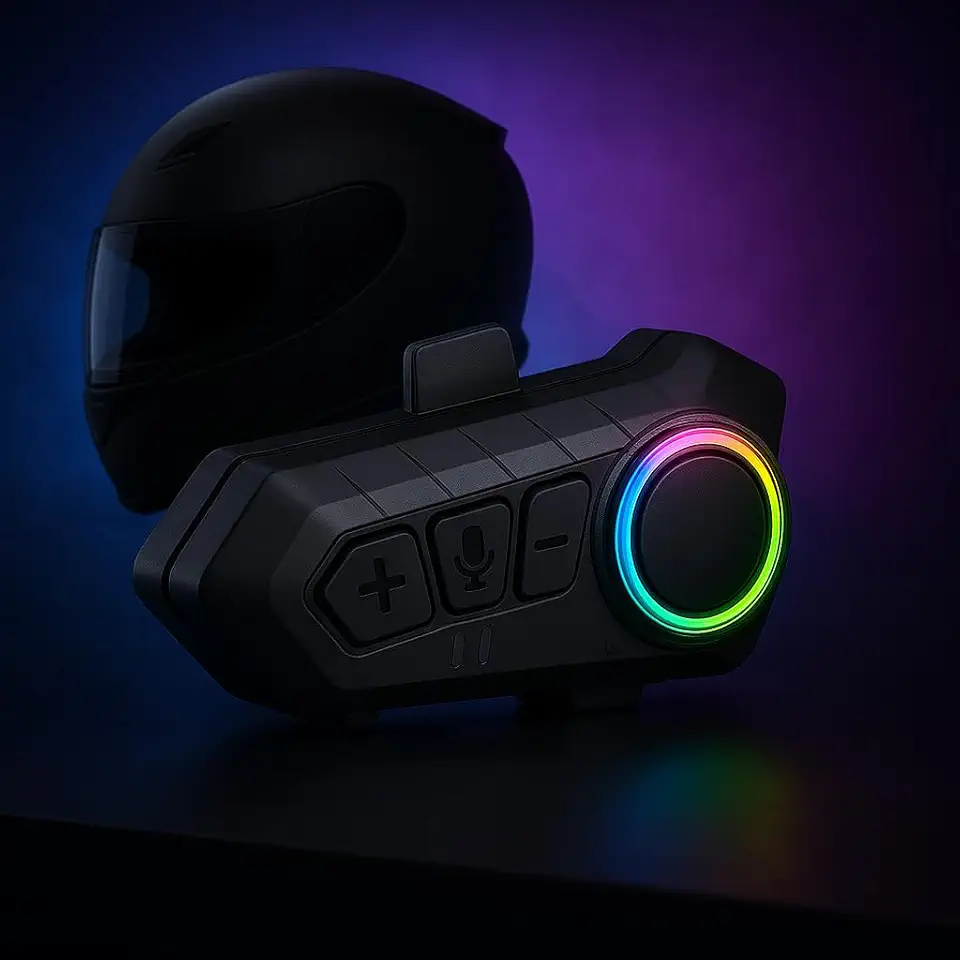 Fone de Ouvido Bluetooth 5.3 para Capacete Motoqueiro – Headset Sem Fio com Microfone, RGB, Prova D’Água e Comunicação Clara em Alta Velocidade