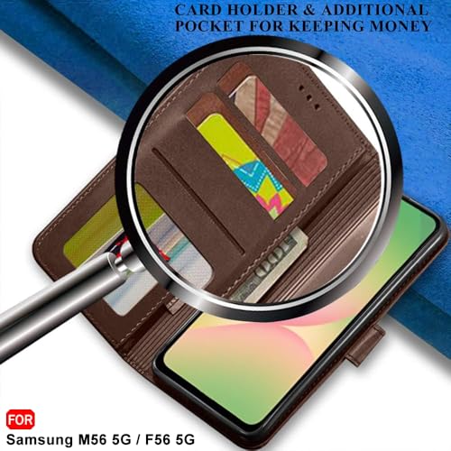 Image of TheGiftKart Flip Back Cover Case for Samsung Galaxy M56 5G / F56 5G | Dual-Color Leather Finish | Inbuilt Stand & Pockets | Wallet Style Flip Back Cover Case (Faux Leather, Brown & Coffee)