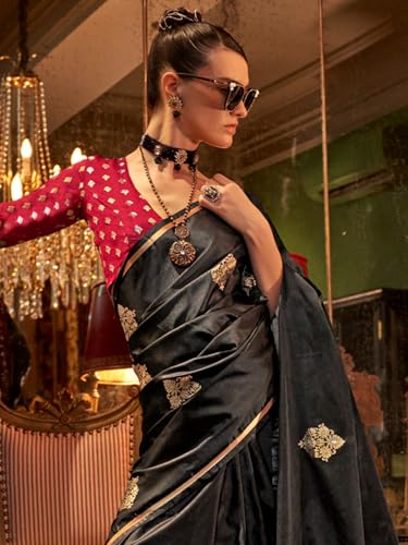 Image of AKHILAM Women's Satin Silk Bagh Printed Saree With Unstitched Blouse(KNTKLX391001 RJ Parent)