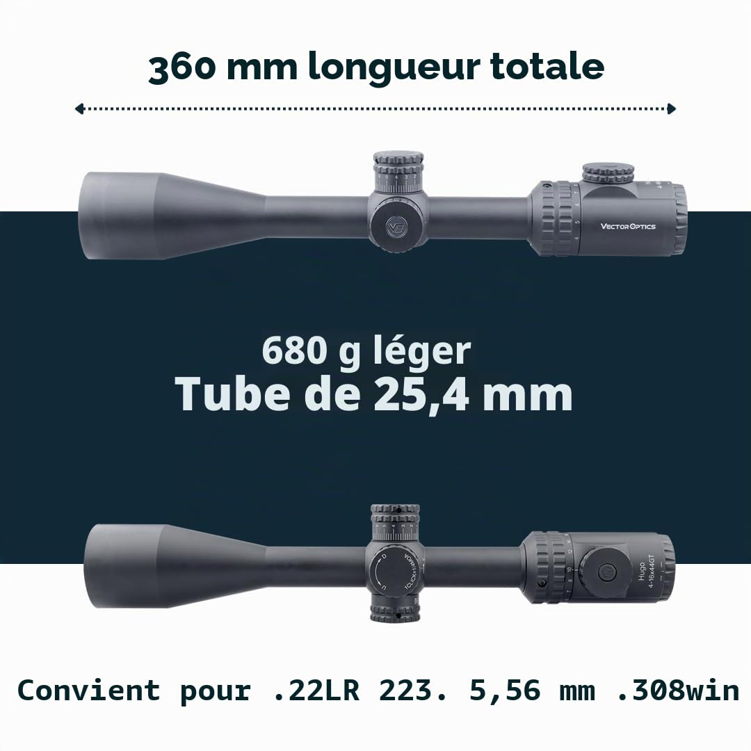 Vector Optics SCOL-32 Hugo 6-24x50 GT SFP Lunette de visée pour le sport, l'airsoft et la chasse, fusil à air comprimé, visière cible, lunette de visée de fusil, Rifle Scope, nombreux accessoires