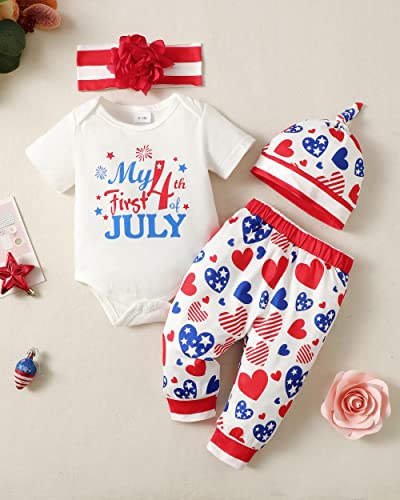 Renotemy 6-12 Months Girl Clothes Summer Newborn 4Th Of July Outfit Set White Tops Heart Printing Pants Cute Baby Girl Outfits 6-12 Months #TOP1