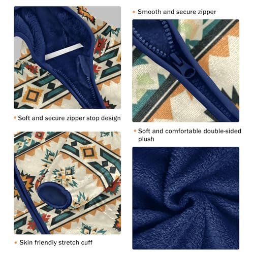 Ethnic Aztec Patterns Girls Fleece Jacket Girls Fall Jacket Boys Coats Zip Up Hoodie Children Sherpa Warm Outerwear 2-10T3