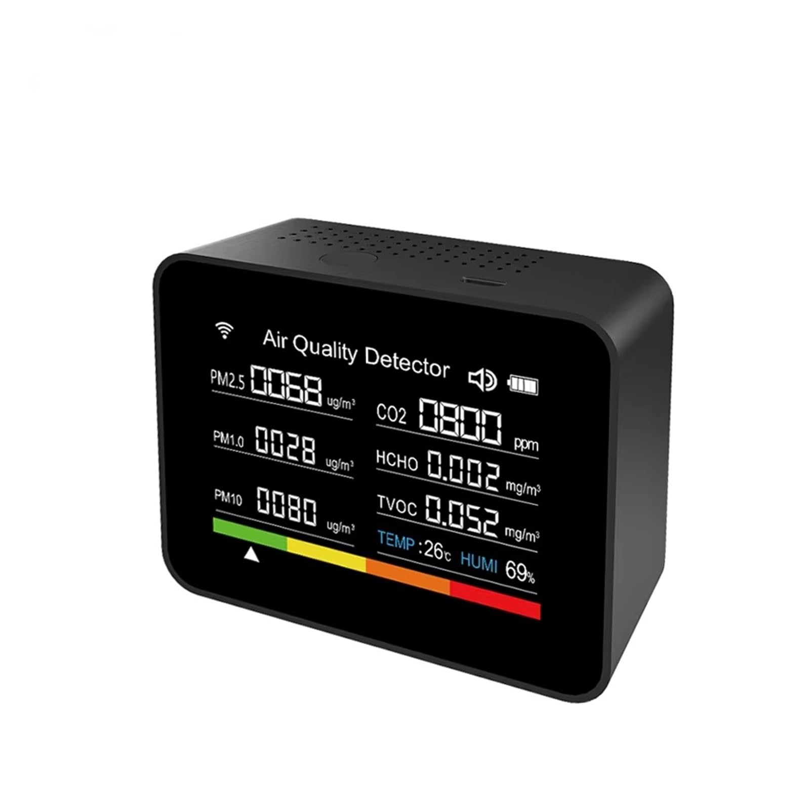 Detector de Gases, WiFi 13in1 Air Quality Tester CO2/TVOC/HCHO/PM2.5/PM1.0/PM10/Temperature/Time/Date/Alarm/Timer/Stopwatch CO2 Meter Tool,para el hogar(Black)