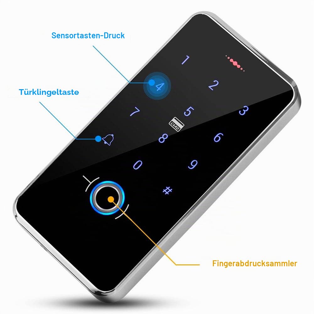 FST Kit Türzugangskontrollsystem Set Biometrie Fingerabdruck IP68 Wasserdichte RFID-Tastatur + Netzteil + NC-ausfallsicheres Elektrisches Schlagschloss + 10 Stück 13,56 MHz RFID Keyfobs