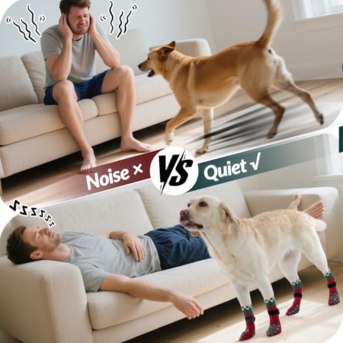 Image of ROZKITCH 2 Pairs Dog Paw Protectors, Christmas Gripper Socks for Hardwood Floors Paw Bandage Long Dog Socks Paw Wound Cover with Grips & Adjustable Straps Corgi, Schnauzer Christmas Red L
