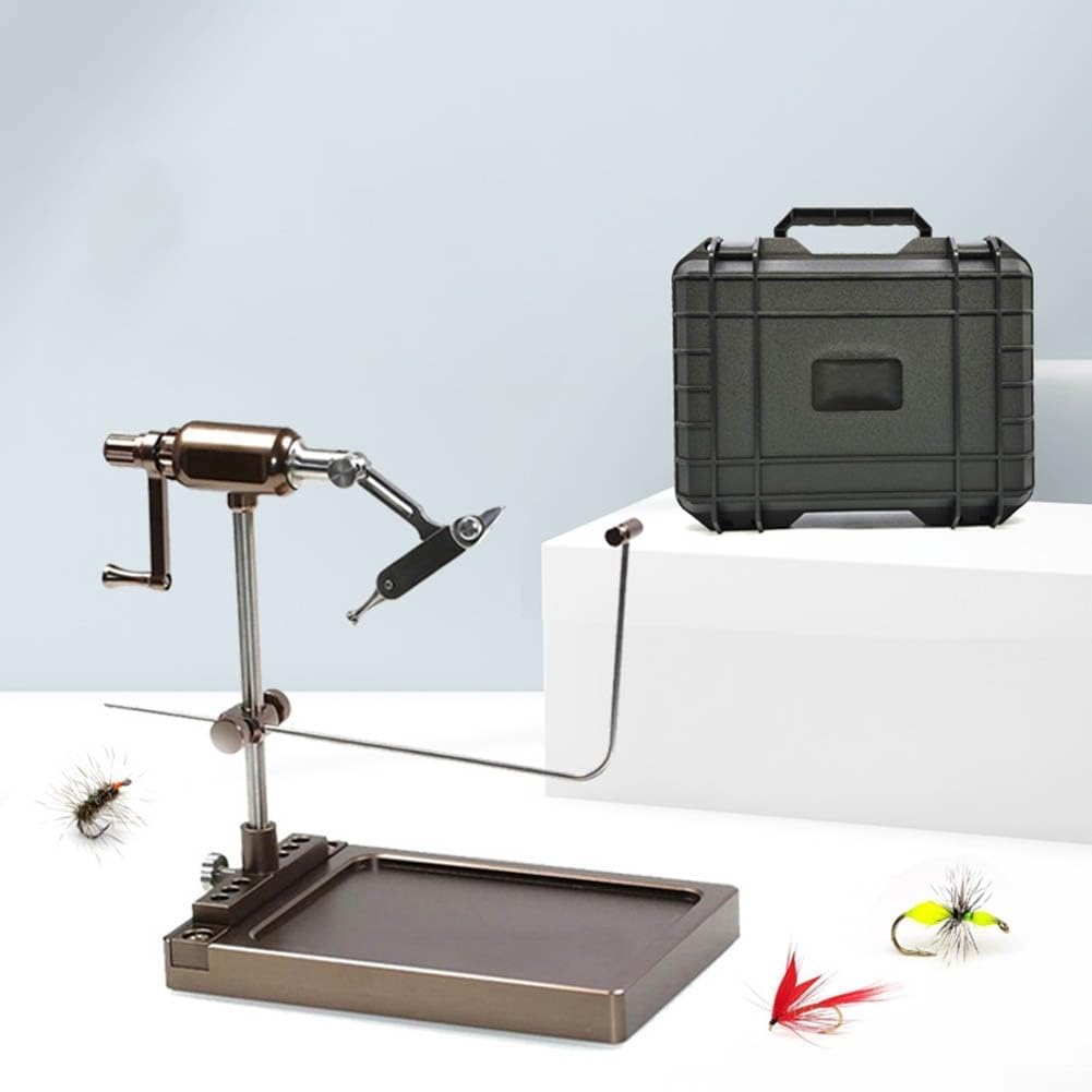Étau rotatif avec base et boîte de rangement, design stable et antidérapant pour la pêche à la mouche professionnels et débutants