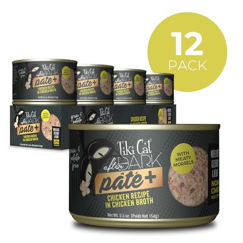 Image of Tiki Cat After Dark Pate+ Wet Cat Food, Chicken, 5.5 oz. Cans (Pack of 8) | Wet Cat Food, Pate+, Chicken with Organ Meat, High Protein, High Moisture for Hydration, Nutrient Dense, 5.5 oz Cans, 8 Pack