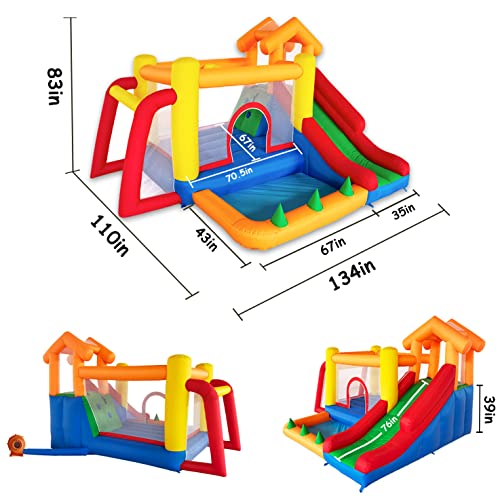 Baralir 7-in-1 Bounce House for Kids 3–10, Bouncy Castle with Long Slide, Kiddie Pool (Ball Pit), Soccer Goal, Climbing Wall, Basketball Hoop and Ring Toss Game - for Indoor or Backyard Fun - Image 4