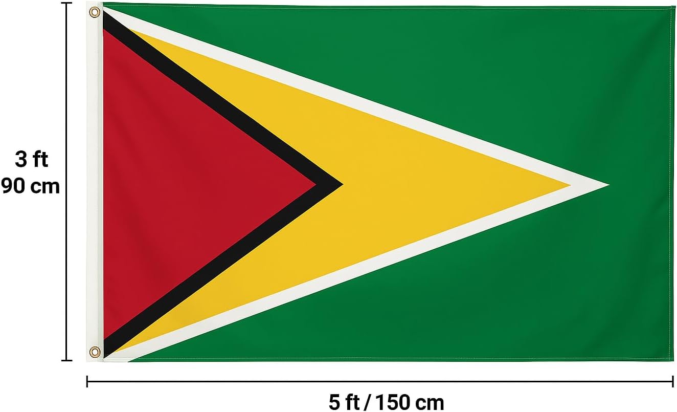 Guyana Flag 3x5 FT – Vibrant Guyanese National Flag with Brass Grommets & Double Stitched Edges – 100% Polyester 68D, UV Fade Resistant – Perfect for Mashramani, Republic Day, Carnival, Independence, Parades, Outdoor & Indoor Décor - Image 3
