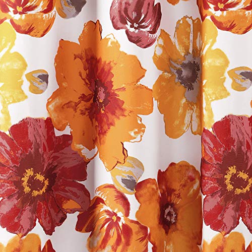 Image of Lush Decor Leah Floral Shower Curtain, 72 inch W x 72 inch L, Red & Orange - Fabric Shower Curtains - Watercolor Botanical Bathroom Curtain - Farmhouse & French Country Decor