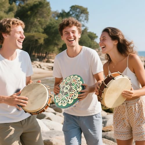 summvox 12INCH Ocean Drum,Sound Healing,Rain Disk "Water-Fall",Onomatopoeic Music,Gift For Yoga Meditation Performance Accompaniment（Green Flower） by summvox - Image 3