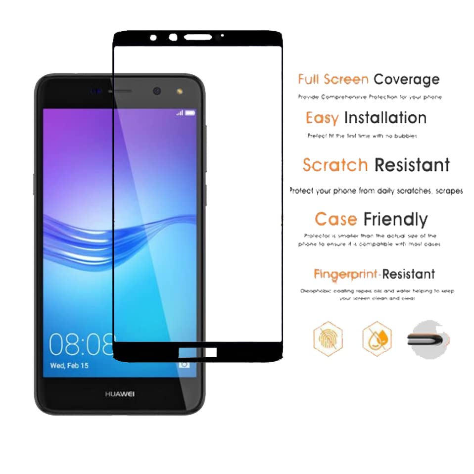 Image of Screen Protector for Huawei Honor Y6 (2017) (Black) Tempered Glass Edge-to-Edge 6D Screen Guard With Installation Ki