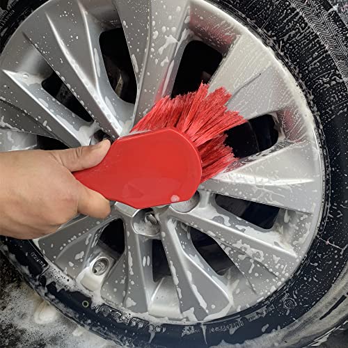Image of Car Detailing Brush Set(2 Brushes), Car Wash Brush kit for car Cleaning and Detailing (Red)