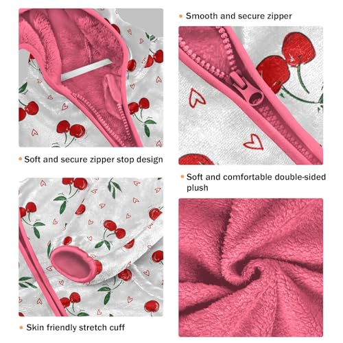 Cherry Toddler Fleece Jacket Baby Girls Hooded Zipper Long Sleeve Thick Warm Outerwear 3-10 Years3