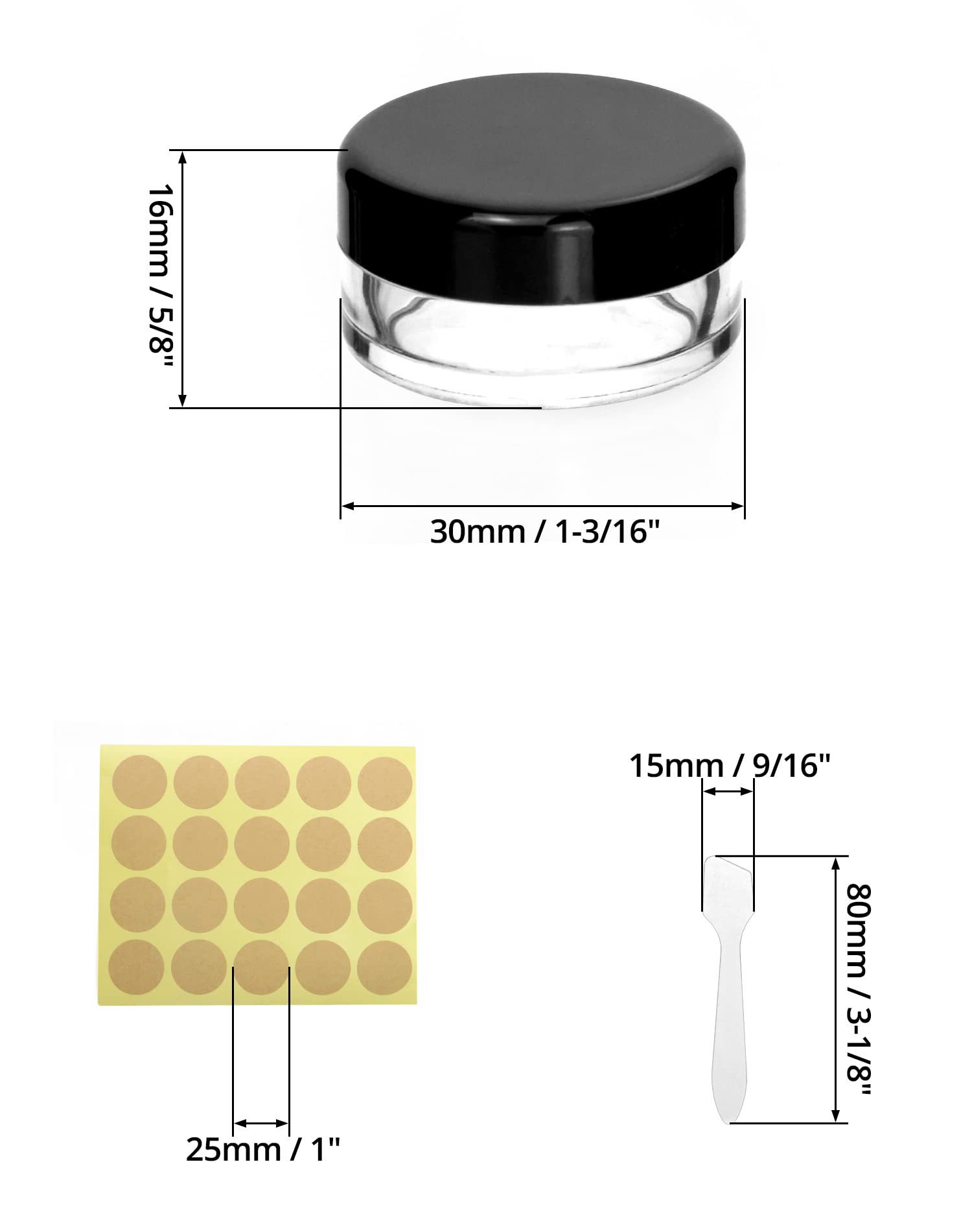 QWORK® 60 sztuk małe plastikowe słoiki z pokrywkami, z naklejką i małąłyżeczką do przechowywania makijażu, biżuterii, żelu itp.