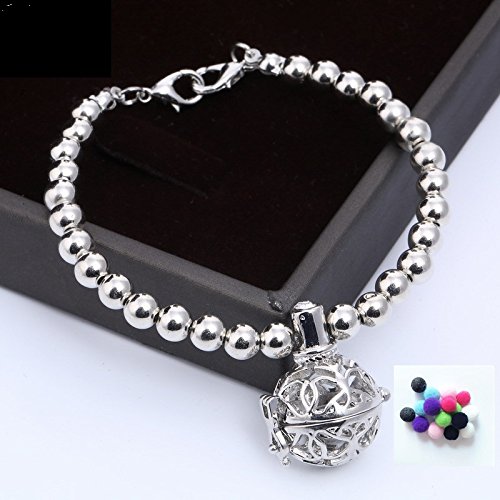 Preisvergleich Produktbild Damen Armband, Exquisit Kugel Perlenkette Armkette Armreif mit Aromatherapie Ätherische Öle Diffusor Floating Medaillon Locket Anhänger, Silber