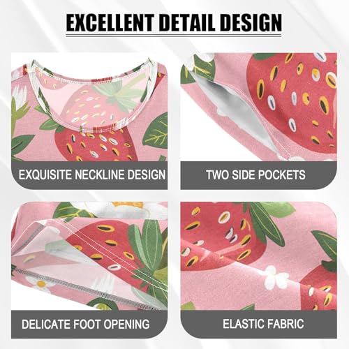 ALAZA Strawberry Floral Flower Pajamas Short Sleeve 2 Piece Sleepwear Top and Bottom Pajama Set Unisex4