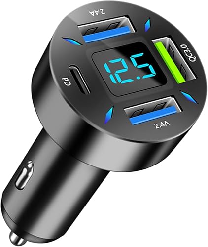 Miniatura 1 de 4 Ports USB Car Charger, 66W Super Fast Charging with QC 3.0, PD 20W and USB 2.4A Charger Adapter, Quick Charge with LED Voltmeter, Auto Cigarette