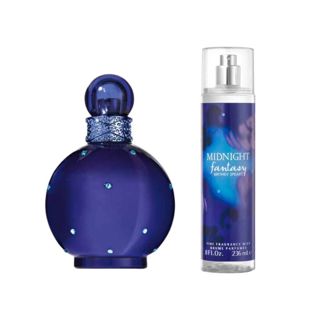 Britney Spears Set Regalo Donna – Midnight Fantasy Eau de Parfum 100 ml + Midnight Fantasy Mist 236 ml – Fragranze Floreali, Fruttate e Ambrate – Magia e Mistero a Mezzanotte