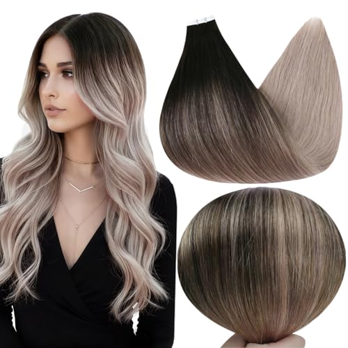 Full Shine Balayage Tape in Hair Extensions Human Hair 22Inch Color 1B...