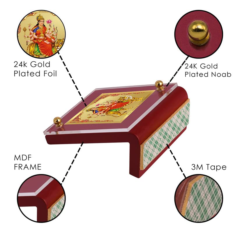 Image of DIVINITI 24K Gold Plated Maa Chandraghanta Photo Frame for Car Dashboard |Premium Religious Idol for Home Office Pooja Room Decor & Spiritual Gift | Size 6 x 5.5 cm