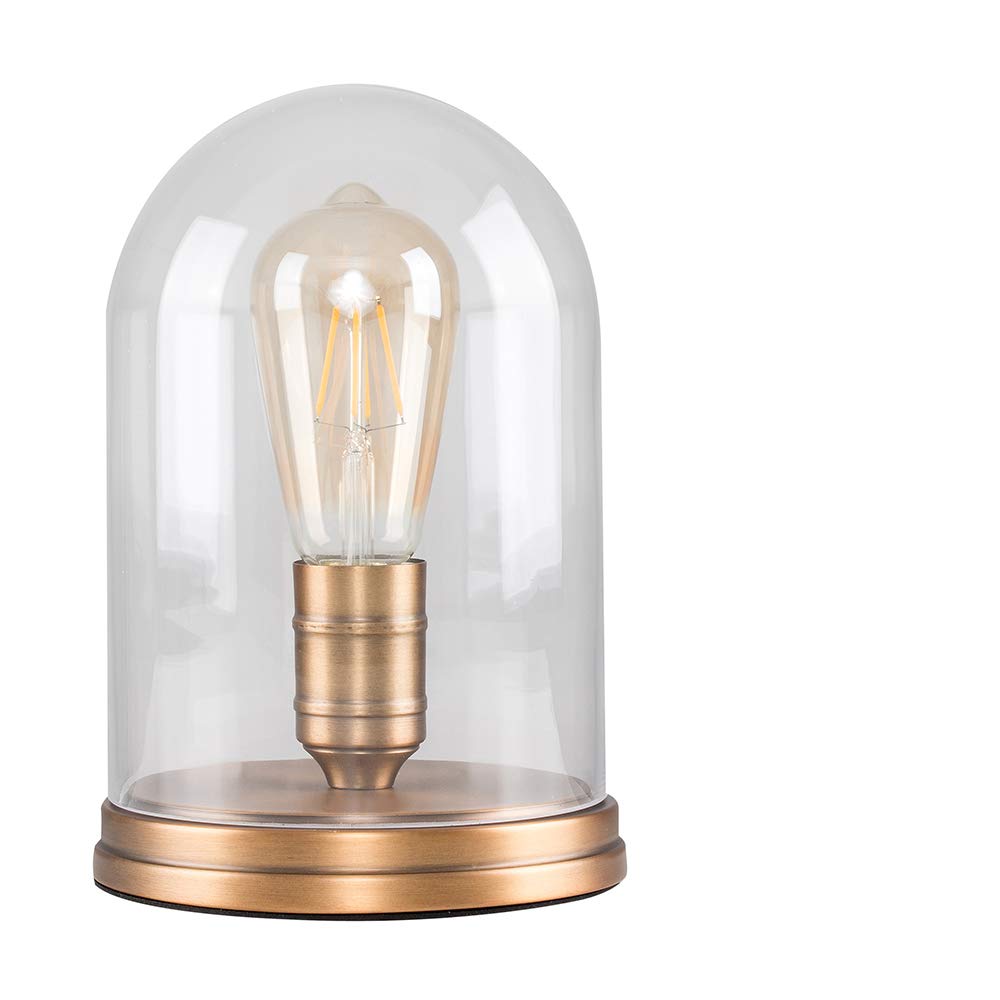 MiniSun | Retro Aged Brass Effect Metal Base and Clear Glass Dome Table Lamp | Table Lamps, Home Décor & Improvement Essential | Includes 4W LED E27 Light Bulb with 2700K Colour Temperature