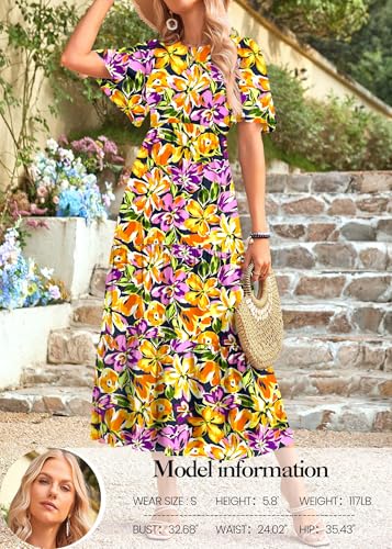 Image of KIRUNDO Summer Dresses for Women 2026 Spring Casual Flutter Short Sleeve Wedding Guest Smocked Flowy Tiered Aline Midi Dress