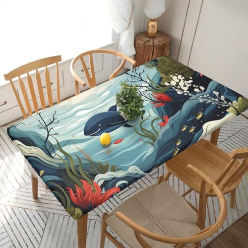 Xzeit Marine Pattern Rectangle Tablecloth Elastic Fitted Table Covers for 5 Ft Tables Stretch Table Cloths Outdoor Waterproof Table Cloth Cover for Picnic Camping Indoor Outdoor 30