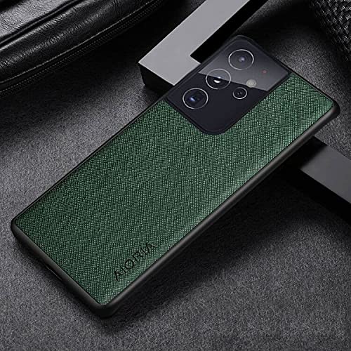 AIORIA TPU/PU Leather & Silicone Case for Samsung Galaxy S21 Ultra Slim (Dark Green)