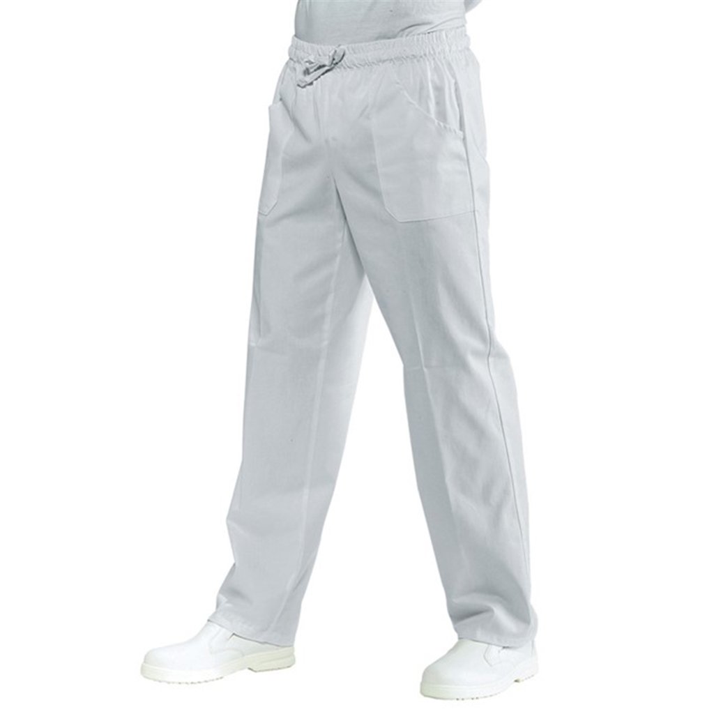 Isacco Pantalone Bianco da Lavoro con Coulisse 100% Cotone - Marca Ottima vestibilità 3 Tasche Modello Unisex Uomo/Donna