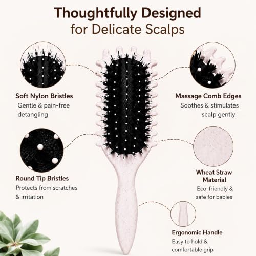 Image of GLUN Unisex Detangling Head Hair Brush, Beige Colour 1 Piece, Anti-Static Scalp Massage Brush, Soft Flexible Bristles, Smooth Styling Hairbrush for Wet & Dry Hair