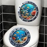 BildeeMait Adesivo da parete subacqueo in PVC impermeabile, motivo cartone animato corallo e pesce, piastrelle e vetro per bagno, decorazione a tema blu, 30 x 30 cm