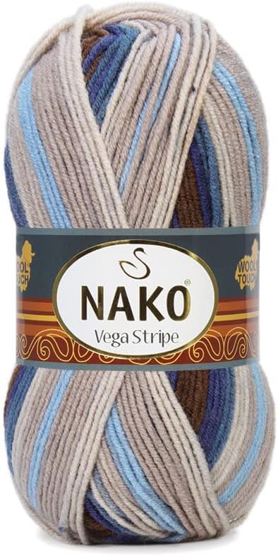 Nako Vega Stripe,(4 Ball) Each Strand (Ball) 3.53 Oz (100g),You Can Use it in Your Cardigan,Sweater,Scarf,Beret and Other Knitting (Mixed 82422)