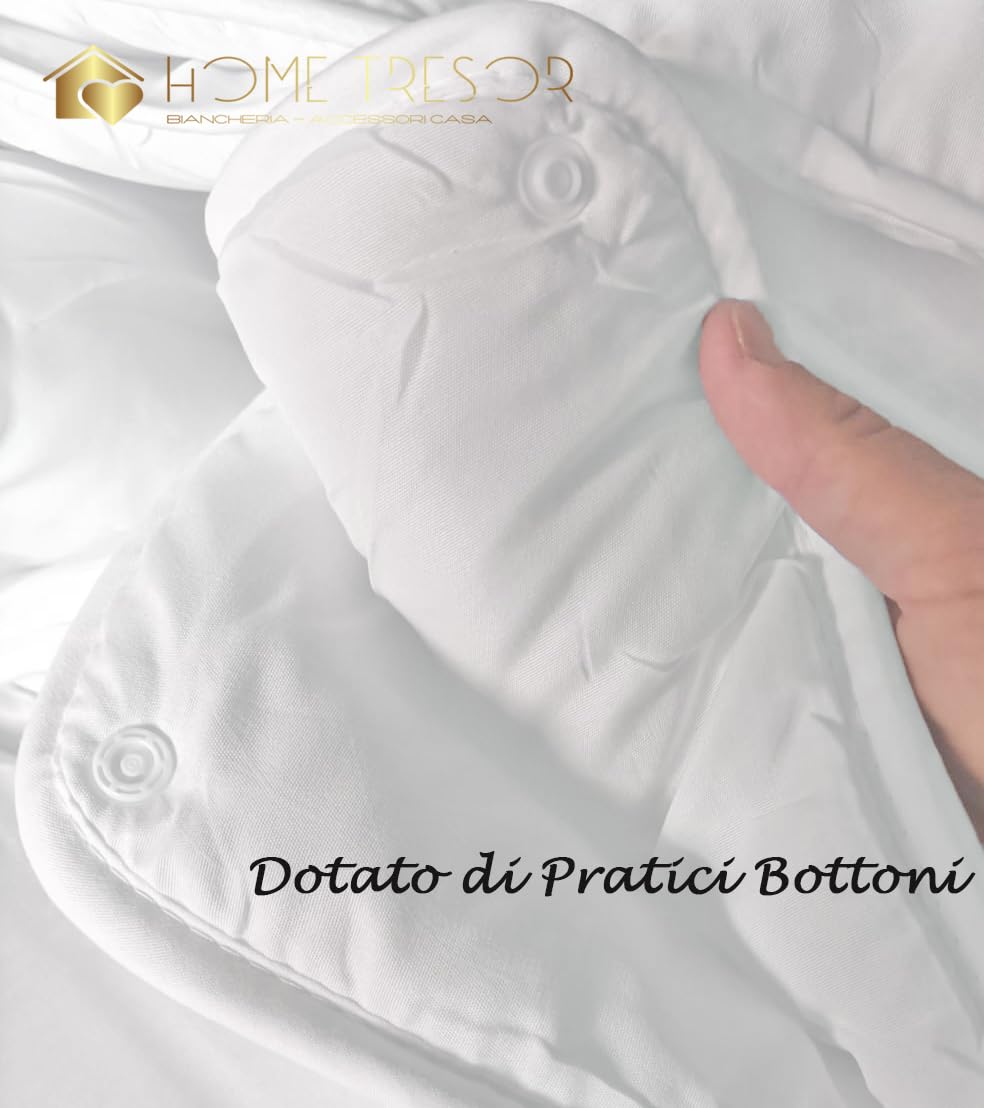 Home Tresor - Piumino Letto Singolo 4 Stagioni in Piuma d'Oca, Interno Piumone Invernale 3 in 1 Componibile con Bottoni Vero Piumino d' Oca, 1 Piazza cm. 155x200