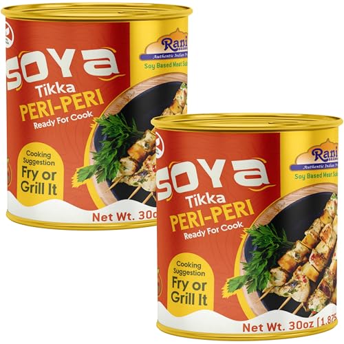 Rani Soya Tikka Peri-Peri 30oz (1.875lbs) 850g, Pack of 2, Ready for Cook ~ Easy Open Lid | All Natural | Vegan | No Colors | NON-GMO | Kosher | Indian Origin | Soy Based Meat Substitute