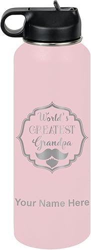 Miniatura 43 de LaserGram Botella de agua con tapa abatible de doble pared de 32 onzas con pajilla, grabado personalizado incluido (negro) Negro -,verde (camo