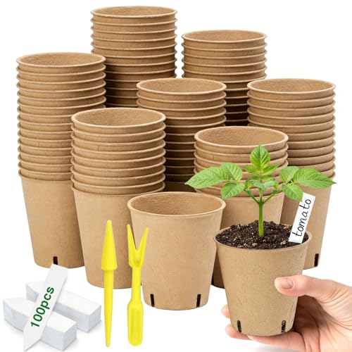Peat Pots 70 Pack with Plant Labels (Biodegradable)