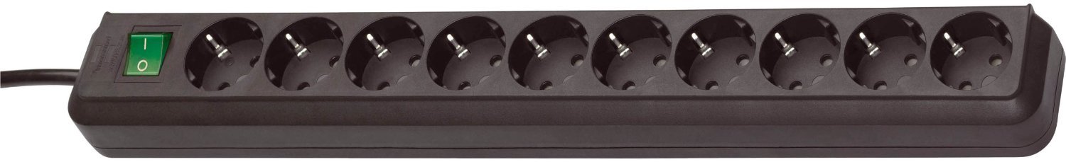 Brennenstuhl Eco-Line, Ciabatta elettrica con 10 prese (con interruttore e cavo da 3 m, a risparmio energetico, colore nero, set da 4 pezzi