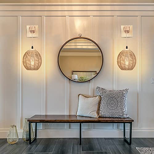 Frideko Globe Farmhouse Wall Sconce Vintage Wall Sconce Rustic Wall Light Fixture Indoor Wall Mounted Light Paper Rope Modern Wall Lamp Boho Wall Sconces Wall Lighting For Bedroom (Bulb Not Included) #TOP1