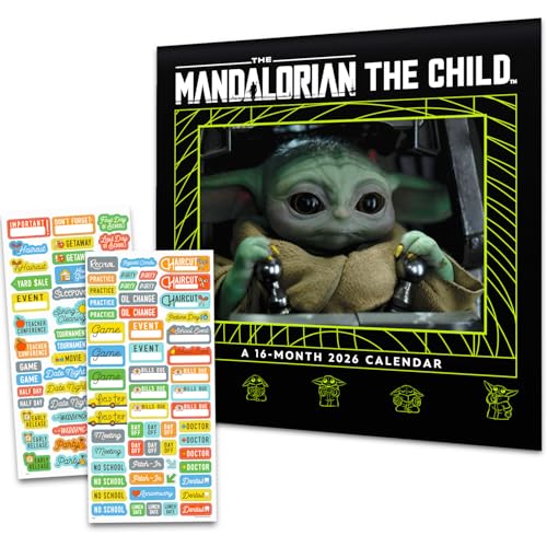Star Wars Mandalorian Calendar 2026 - Deluxe 2026 Star Wars Baby Yoda Grogu Mini Calendar Bundle with Over 100 Reminder Stickers (Mandalorian Gifts, Office Supplies)