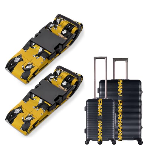 Image of WIRESTER Set of 2 Adjustable Luggage Straps with Buckle, Travel Secure Belt for Suitcase Baggage, Luggage Accessories - Black White Tuxedo Cat Playful Postures