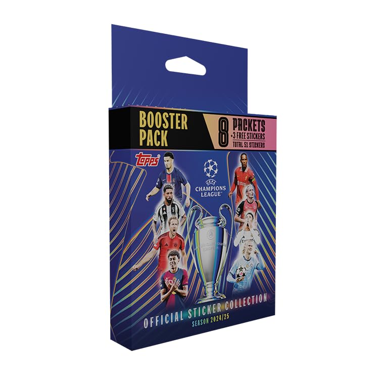 Topps UEFA Champions League 24/25 - Eco Pack - Contains 8 Packets of Stickers Plus a Bonus 3 Sticker Packet (51 Stickers in Total)