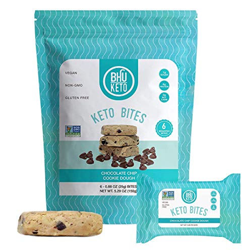 BHU Keto Bites - Chocolate Chip Cookie Dough, 6 Individually Wrapped Protein Snacks for On The Go - Made Fresh Daily, Natural & Organic Ingredients, Low Carb, Vegan, Gluten-Free & Non-GMO